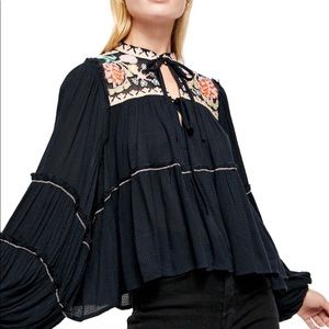 NWOT Free People In Vivid Color Boho Blouse. XS